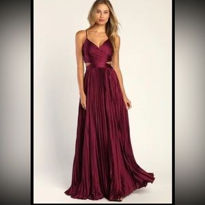 Lulus Got the Glam Plum Pleated Cutout Maxi Dress